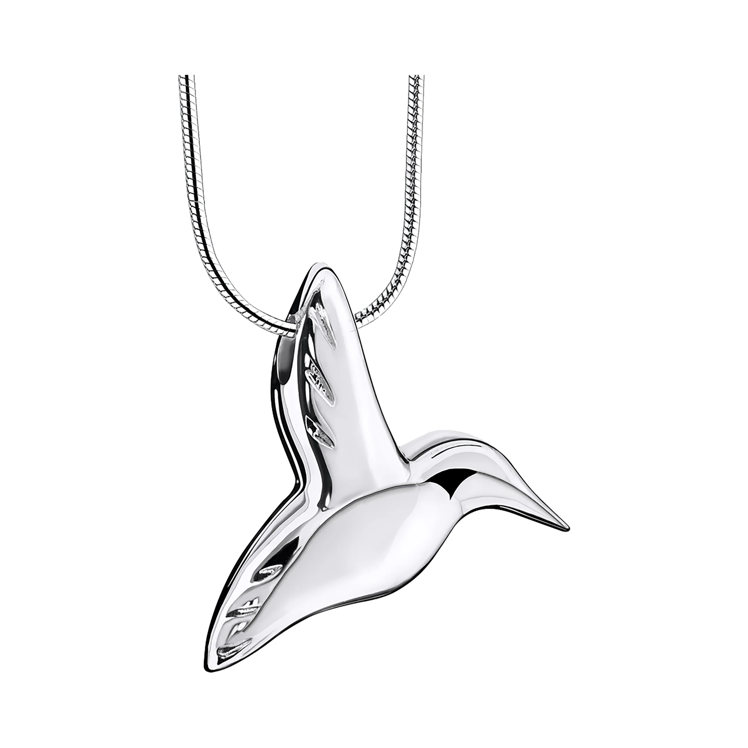 Polished Silver Necklace with Hummingbird Pendant Cremation Urn