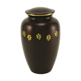 Brown Brass Extra Large Pet Urn with Gold Paw Prints