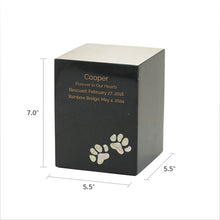 Black Marble Paws Print Inlay Extra Large Pet Cremation Urn - Dimensions