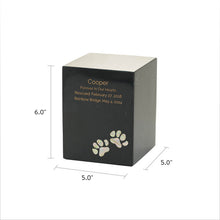 Black Marble Paws Print Inlay Large Pet Cremation Urn - Dimensions