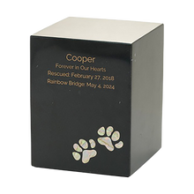 Black Marble Paws Print Inlay Large Pet Cremation Urn