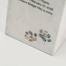 White Marble Paws Print Inlay Large Pet Cremation Urn - Artistic