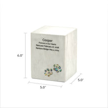 White Marble Paws Print Inlay Large Pet Cremation Urn - Dimensions
