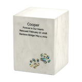 White Marble Paws Print Inlay Large Pet Cremation Urn