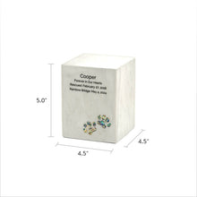 White Marble Paws Print Inlay Medium Pet Cremation Urn - Dimensions