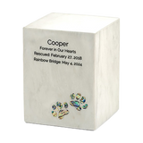 White Marble Paws Print Inlay Medium Pet Cremation Urn