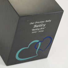 Black Marble Blue Heart Inlay Large Pet Cremation Urn - Artistic