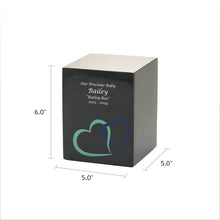 Black Marble Blue Heart Inlay Large Pet Cremation Urn - Dimensions