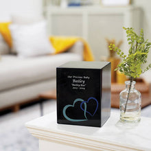Black Marble Blue Heart Inlay Large Pet Cremation Urn - Lifestyle