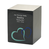 Black Marble Blue Heart Inlay Large Pet Cremation Urn