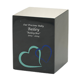 Black Marble Blue Heart Inlay Medium Pet Cremation Urn