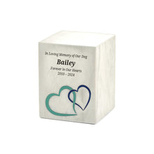 White Marble Blue Heart Inlay Extra Large Pet Cremation Urn - Personalized