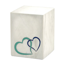White Marble Blue Heart Inlay Extra Large Pet Cremation Urn