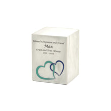 White Marble Blue Heart Inlay Large Pet Cremation Urn - Personalized