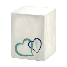 White Marble Blue Heart Inlay Large Pet Cremation Urn