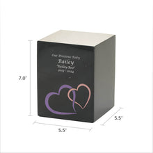 Black Marble Pink Heart Inlay Extra Large Pet Cremation Urn - Dimensions
