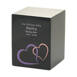 Black Marble Pink Heart Inlay Medium Pet Cremation Urn