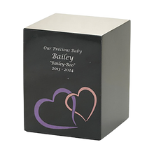 Black Marble Pink Heart Inlay Medium Pet Cremation Urn