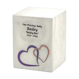 White Marble Pink Heart Inlay Medium Pet Cremation Urn