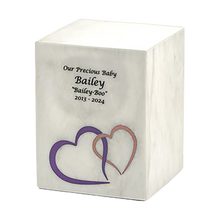 White Marble Pink Heart Inlay Medium Pet Cremation Urn