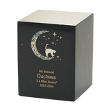 Black Marble Cat & Moon Pink Inlay Large Pet Cremation Urn
