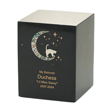 Black Marble Cat & Moon Pink Inlay Medium Pet Cremation Urn