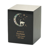 Black Marble Cat & Moon Pink Inlay Medium Pet Cremation Urn