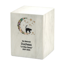 Cat and Moon Starlight Marble Medium Pet Cremation Urn