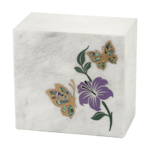 Gold-Accented Butterfly White Marble Adult Cremation Urn