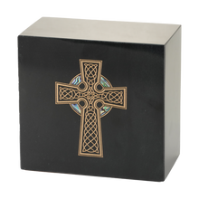 Gold Celtic Cross Black Marble Adult Cremation Urn