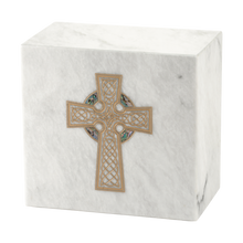 Gold Celtic Cross White Marble Adult Cremation Urn
