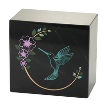Hummingbird Teal Balck Marble Adult Cremation Urn