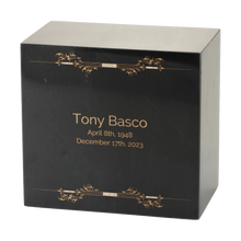 Gold Scroll Black Marble Adult Cremation Urn