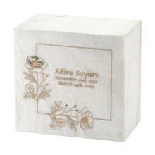 Gold Wildflower White Marble Adult Cremation Urn