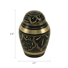 Classic Hand-Engraved Ornate Brass Black Keepsake Urn - Dimensions