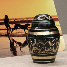 Classic Hand-Engraved Ornate Brass Black Keepsake Urn - Lifestyle