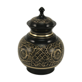 Black Brass Large Urn with Hand-Etched Engraved Design