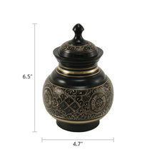 Black Brass Medium Urn with Hand-Etched Engraved Design - Dimensions