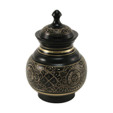 Black Brass Medium Urn with Hand-Etched Engraved Design
