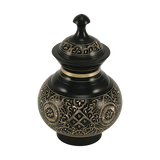 Black Brass Small Urn with Hand-Etched Engraved Design