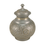 Silver Brass Large Urn with Hand-Etched Engraved Design
