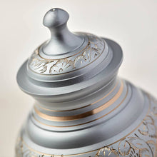 Silver Brass Medium Urn with Hand-Etched Engraved Design - Artistic