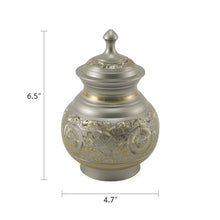 Silver Brass Medium Urn with Hand-Etched Engraved Design - Dimensions 