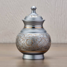 Silver Brass Medium Urn with Hand-Etched Engraved Design - Lifestyle
