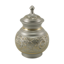 Silver Brass Medium Urn with Hand-Etched Engraved Design