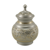 Silver Brass Medium Urn with Hand-Etched Engraved Design