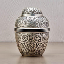 Silver Brass Large Urn with Embossed Leaf and Vine Design - Lifestyle