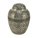 Silver Brass Large Urn with Embossed Leaf and Vine Design