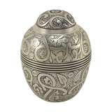 Silver Brass Medium Urn with Embossed Leaf and Vine Design