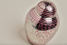 Teddy Bear Emblem Pink Etched Small Cremation Urn - Artistic